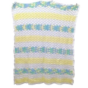 PASTEL STRIPES Yellow Dots Baby Blanket Toddler Afghan Wrap Handmade Cottagecore